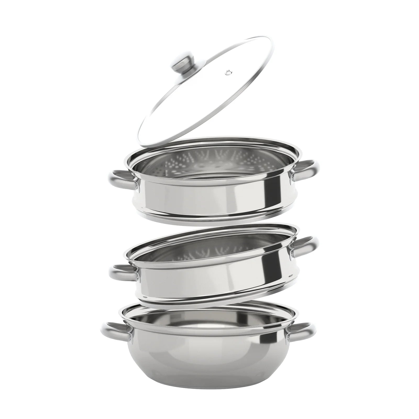 3-Tier 28CM Stainless Steel Steamer Food Cooking + Glass Lid Cookware Steam Pot Set Silver Hot Pot Steamer Veg Cooker Light Grey Se225f9183c4d4b18a5db07a5fa7bdb79O Amrit Store